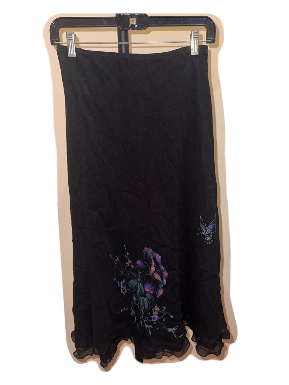 Black Flowy Floral Midi Skirt